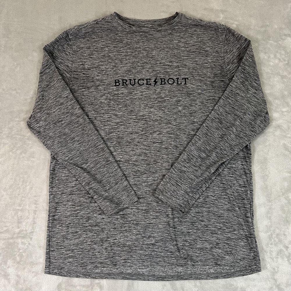 BRUCE BOLT Shirt Mens XL Gray Long Sleeve Performance Baseball Tee Logo Raglan